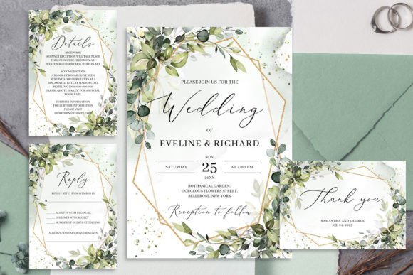 Download Greenery and Gold Frame Wedding Invite - Greenery Collection