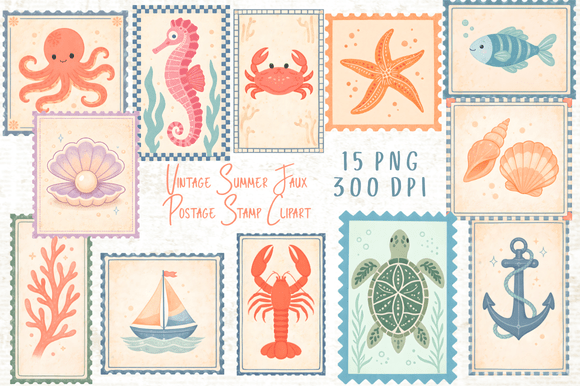 Download Vintage Summer Faux Postage Stamp PNG - Summer Collection
